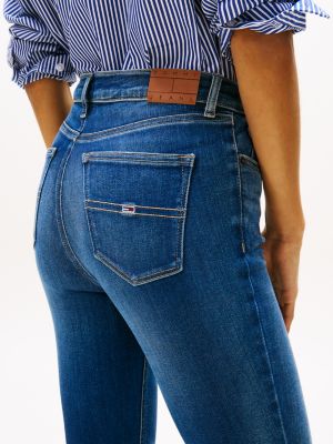 blauw nora medium rise skinny jeans met fading voor dames - tommy jeans