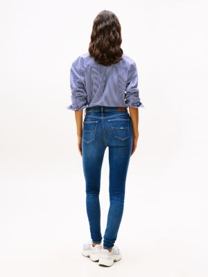 blauw nora medium rise skinny jeans met fading voor dames - tommy jeans