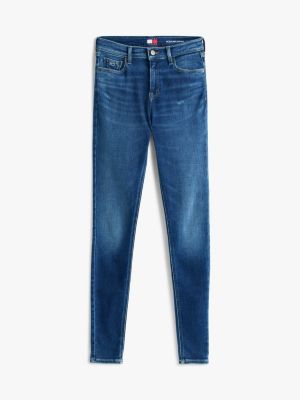 blauw nora medium rise skinny jeans met fading voor dames - tommy jeans