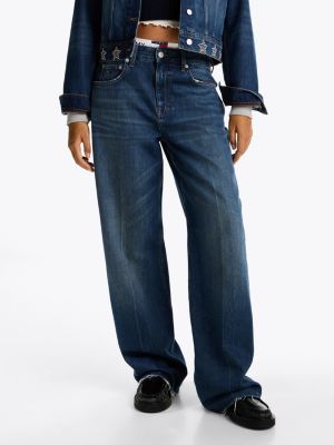 blau mia relaxed straight jeans mit mittelhohem bund für damen - tommy jeans