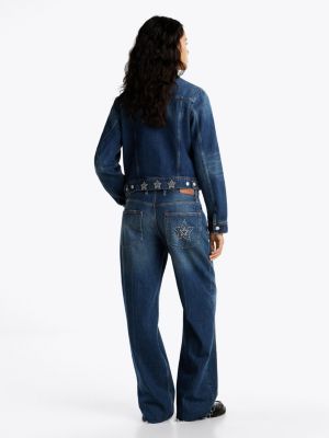 blau mia relaxed straight jeans mit mittelhohem bund für damen - tommy jeans