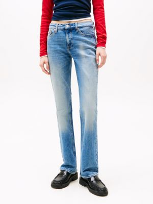 blue maddie whiskered mid rise bootcut jeans for women tommy jeans