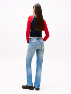 jean bootcut maddie à moustaches taille mi-haute bleu pour femmes tommy jeans