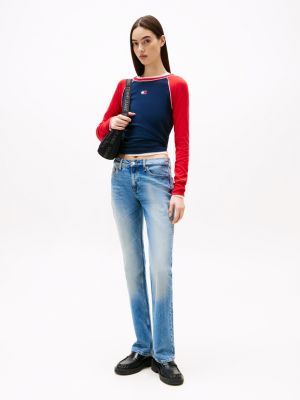 blue maddie medium rise bootcut jeans met whiskers voor dames - tommy jeans