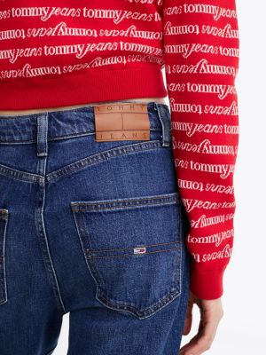 blue faded high rise slim straight jeans for women tommy jeans