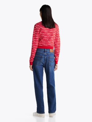 blue faded high rise slim straight jeans for women tommy jeans