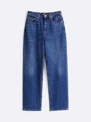 blue faded high rise slim straight jeans for women tommy jeans