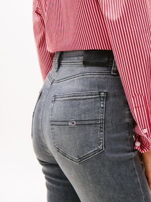 schwarz sylvia ausgestellte skinny jeans mit hohem bund für damen - tommy jeans