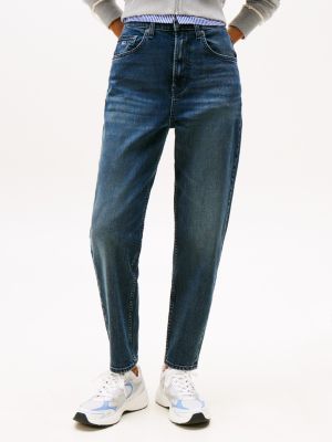 blue ultra high rise tapered mom jeans for women tommy jeans