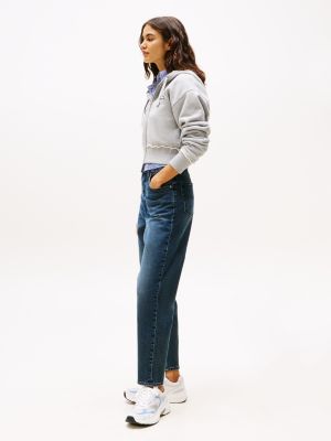 blue ultra high rise tapered mom jeans for women tommy jeans