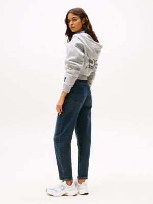 blue ultra high rise tapered mom jeans for women tommy jeans