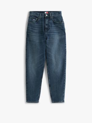 blue ultra high rise tapered mom jeans for women tommy jeans