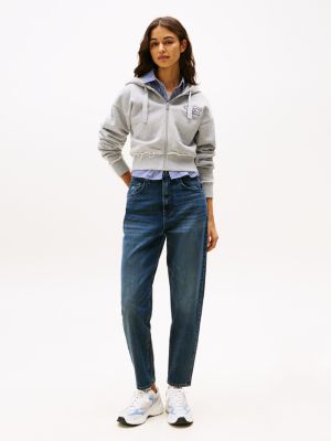 blue ultra high rise tapered mom jeans for women tommy jeans