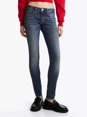 jeans sophie skinny fit a vita bassa sbiaditi blu da donne tommy jeans