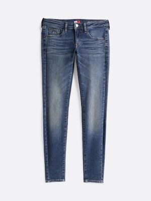 jeans sophie skinny fit a vita bassa sbiaditi blu da donne tommy jeans