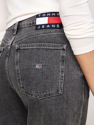 jean droit izzy délavé taille haute gris pour femmes tommy jeans