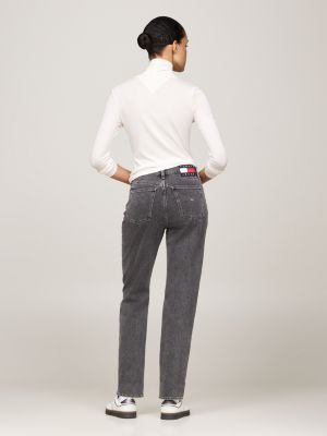 jean droit izzy délavé taille haute gris pour femmes tommy jeans