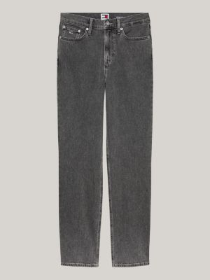 grau izzie straight jeans mit hohem bund für damen - tommy jeans