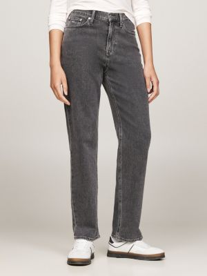 jeans izzie straight fit a vita alta sbiaditi grey da donne tommy jeans