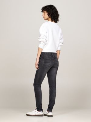 jeans nora skinny fit a vita media sbiaditi grigio da donne tommy jeans