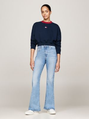 blau sylvia ausgestellte jeans mit hohem bund für damen - tommy jeans