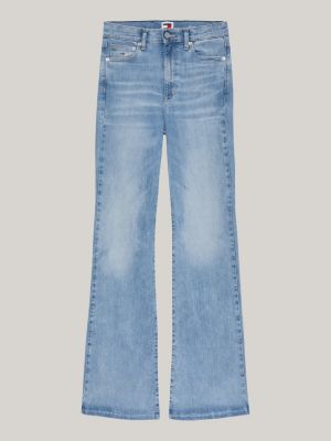 blau sylvia ausgestellte jeans mit hohem bund für damen - tommy jeans