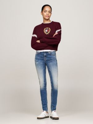 blau nora skinny used look-jeans mit mittelhohem bund für damen - tommy jeans