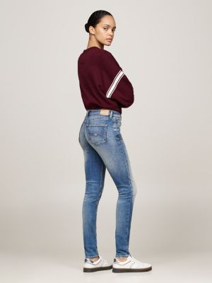 blau nora skinny used look-jeans mit mittelhohem bund für damen - tommy jeans