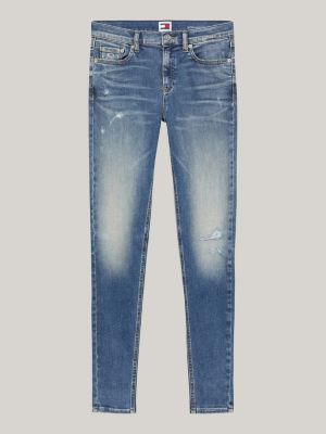 blau nora skinny used look-jeans mit mittelhohem bund für damen - tommy jeans