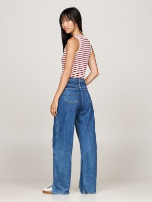 blue betsy split hem wide leg jeans for women tommy jeans