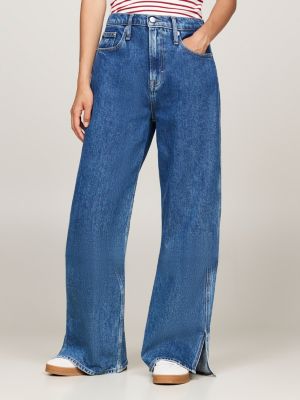 blue betsy split hem wide leg jeans for women tommy jeans