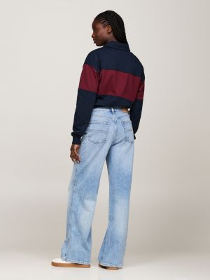 blue claire distressed wide leg high rise jeans for women tommy jeans