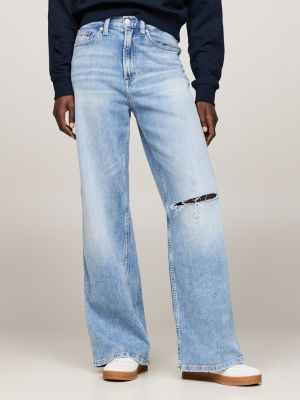 blue claire distressed wide leg high rise jeans for women tommy jeans