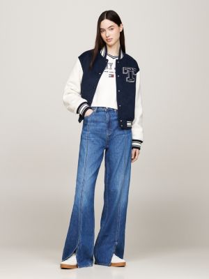 blue claire front split wide leg jeans for women tommy jeans