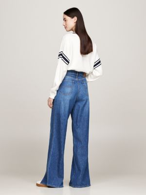 blue claire front split wide leg jeans for women tommy jeans