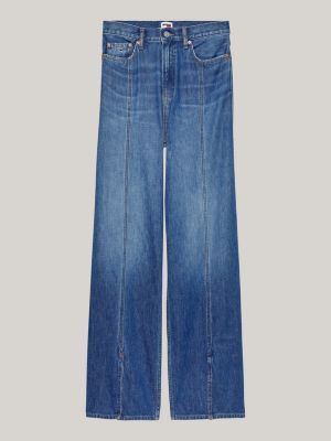 blue claire front split wide leg jeans for women tommy jeans