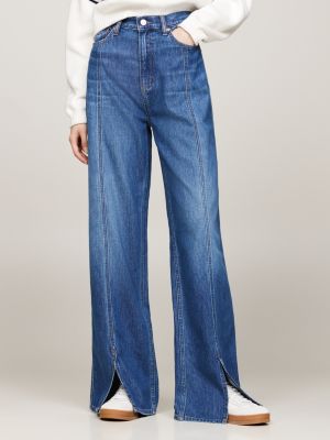 blue claire front split wide leg jeans for women tommy jeans