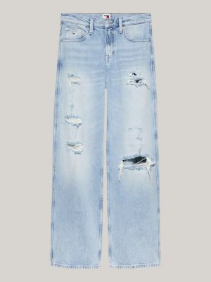 blue betsy distressed wide leg jeans for women tommy jeans