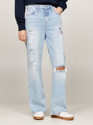 blue betsy distressed wide leg jeans for women tommy jeans