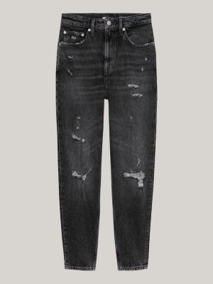 jeans distressed mom a vita altissima nero da donne tommy jeans