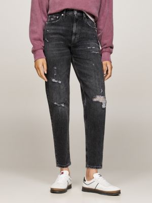 jeans distressed mom a vita altissima black da donne tommy jeans