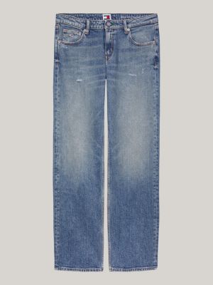 blue sophie distressed straight low rise jeans for women tommy jeans