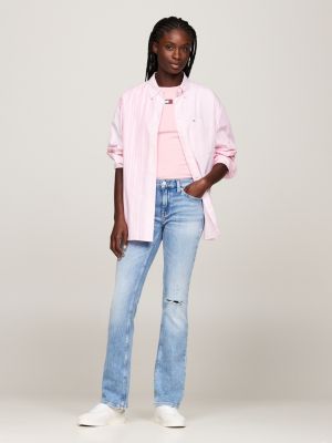 jean bootcut usé et délavé taille mi-haute bleu pour femmes tommy jeans