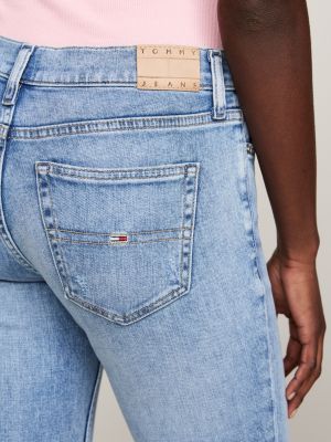 jean bootcut usé et délavé taille mi-haute bleu pour femmes tommy jeans
