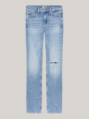 jean bootcut usé et délavé taille mi-haute bleu pour femmes tommy jeans