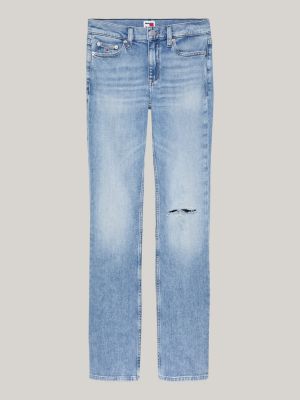 vaqueros bootcut de talle medio desgastados azul de mujeres tommy jeans