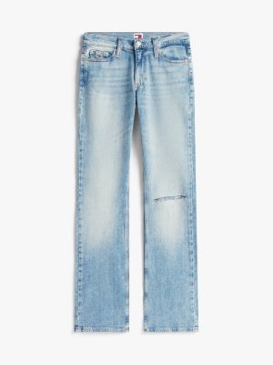 blauw bootcut mid rise faded jeans met distressing voor dames - tommy jeans