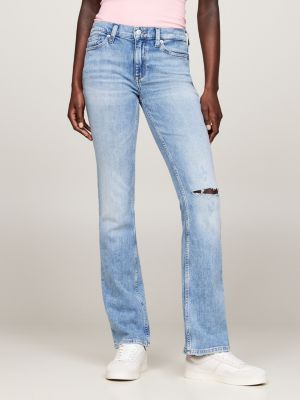 vaqueros bootcut de talle medio desgastados blue de mujeres tommy jeans