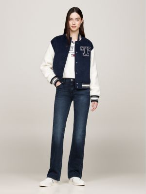 blue faded bootcut mid rise jeans for women tommy jeans