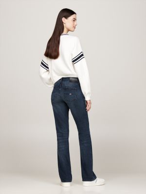 blue faded bootcut mid rise jeans for women tommy jeans